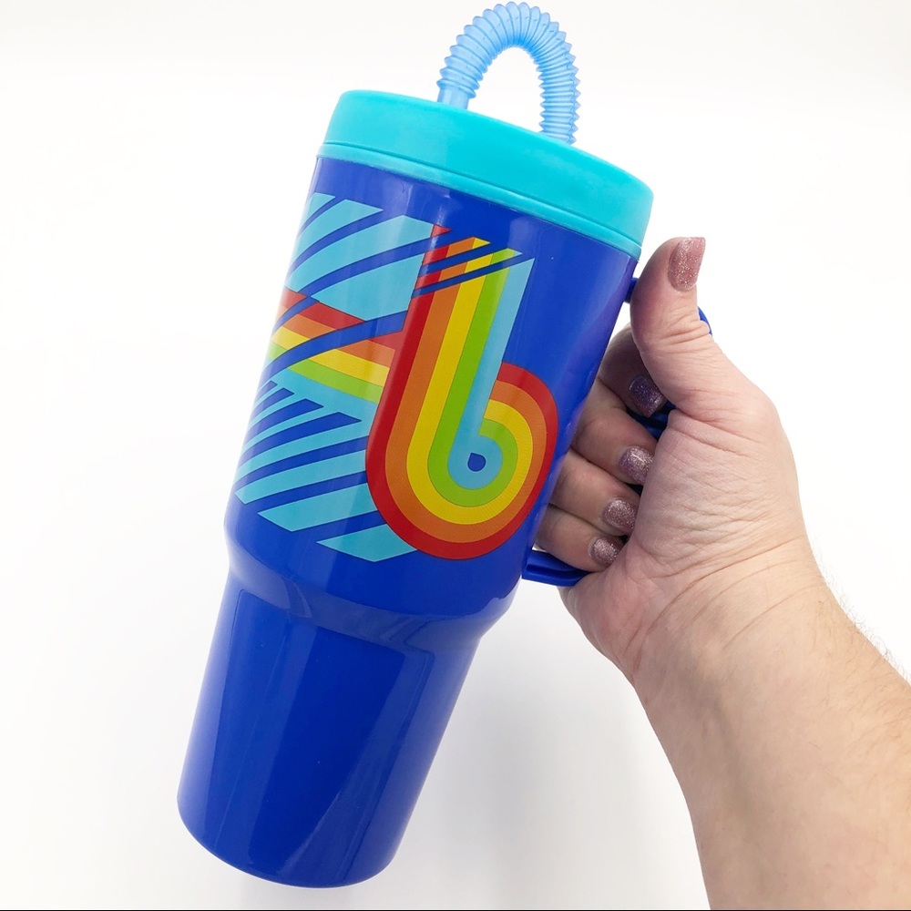 Garden Party RETRO BEACH Mug Blue on Blue w Straw